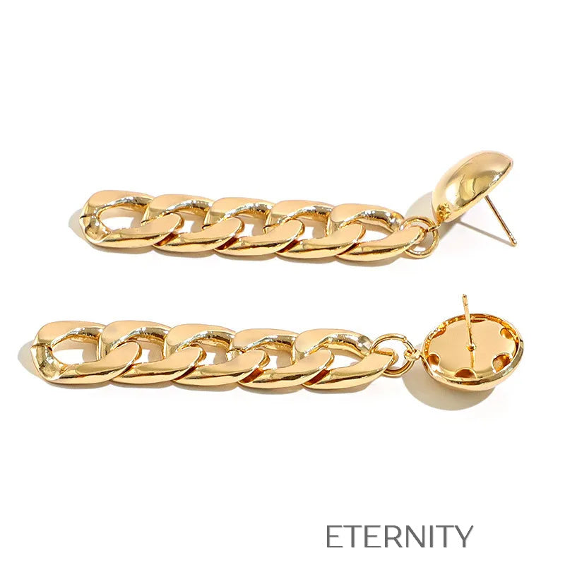 Aretes dorados tipo cadena modernos y elegantes Zarcillos Dorado Unica Acero Inoxidable  ETERNITY