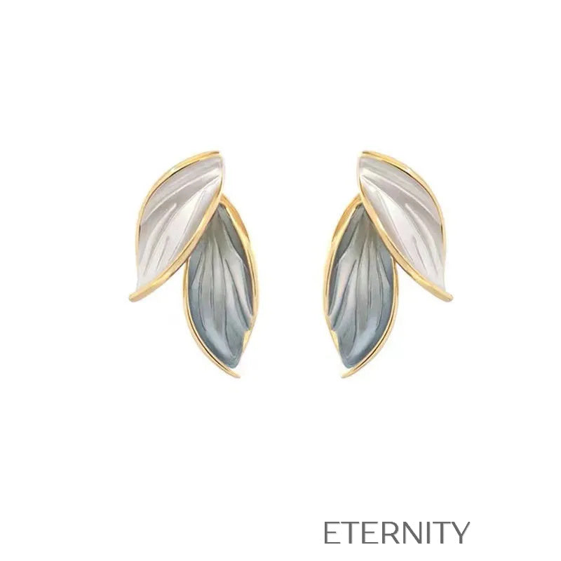 Zarcillos de Botón Diseño Hojas de Esmalte  Zarcillos Dorado Unica Acero Inoxidable  ETERNITY