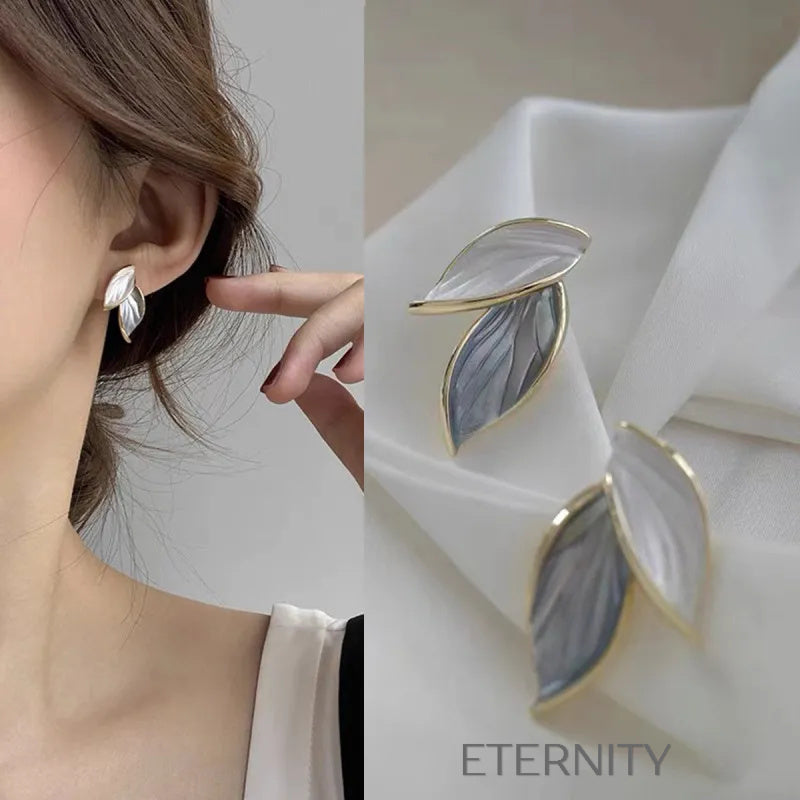 Zarcillos de Botón Diseño Hojas de Esmalte  Zarcillos Dorado Unica Acero Inoxidable  ETERNITY