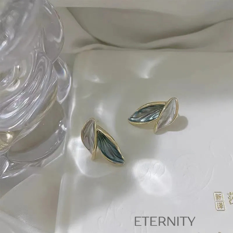 Zarcillos de Botón Diseño Hojas de Esmalte  Zarcillos Dorado Unica Acero Inoxidable  ETERNITY
