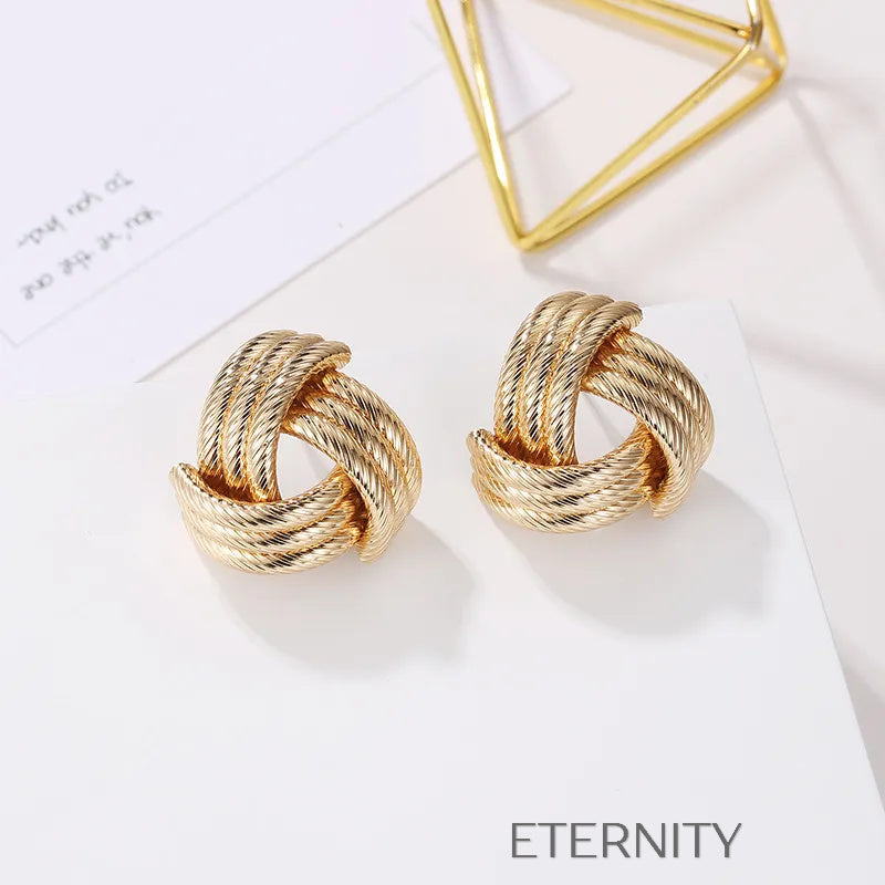 Zarcillos Nautical Knot Texturizados  Zarcillos Dorado Unica Acero Inoxidable  ETERNITY