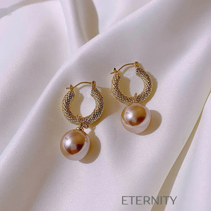 Zarcillos de Aro Texturizado con Perla  Zarcillos Plateado Unica Acero Inoxidable  ETERNITY