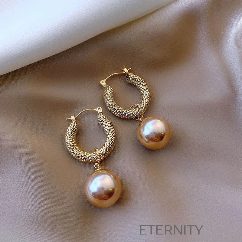 Zarcillos de Aro Texturizado con Perla  Zarcillos Plateado Unica Acero Inoxidable  ETERNITY
