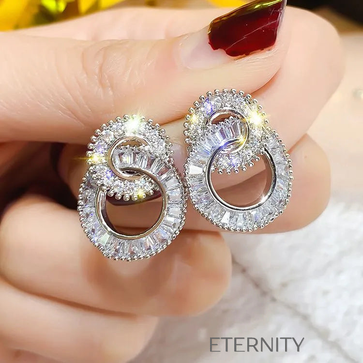 Zarcillos de Doble Halo Entrelazado con Cristales Baguette  Zarcillos Plateado Unica Acero Inoxidable  ETERNITY