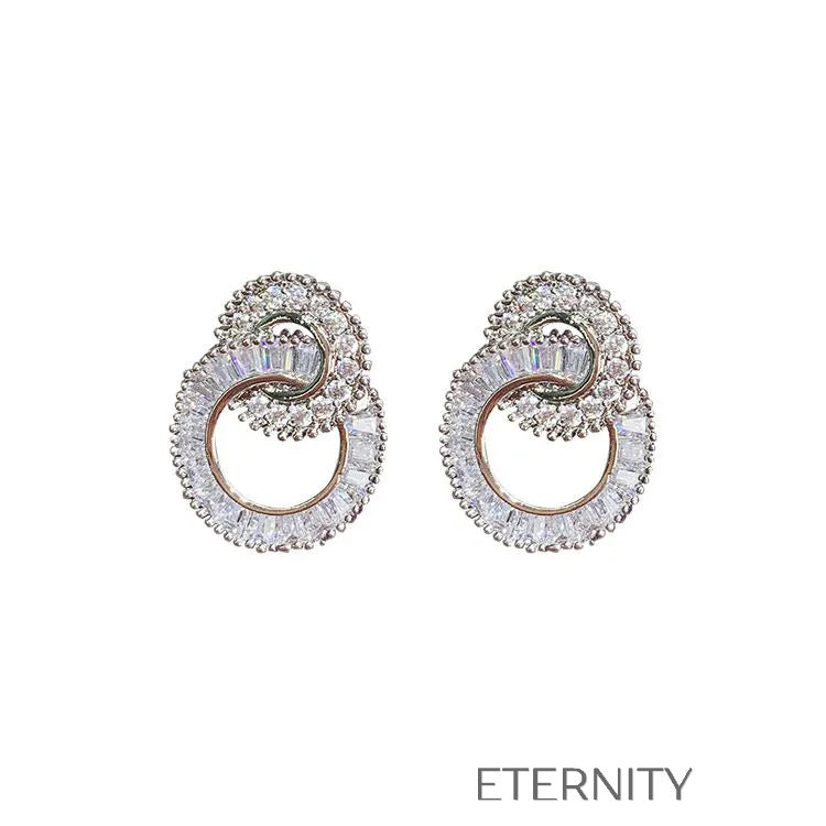 Zarcillos de Doble Halo Entrelazado con Cristales Baguette  Zarcillos Plateado Unica Acero Inoxidable  ETERNITY