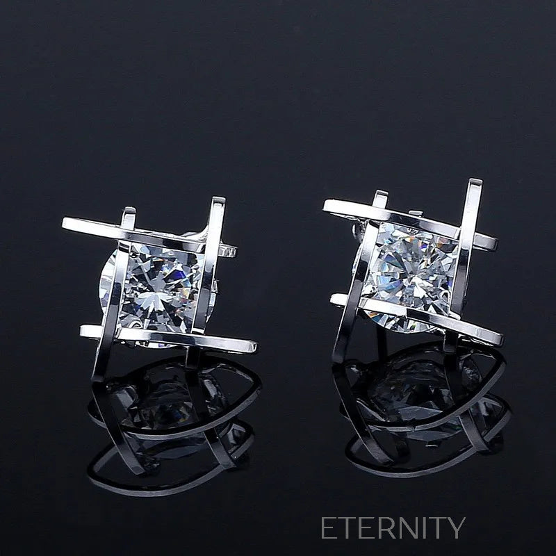 Zarcillos de Botón con Circones y Estructura Geométrica  Zarcillos Dorado Unica Acero Inoxidable  ETERNITY