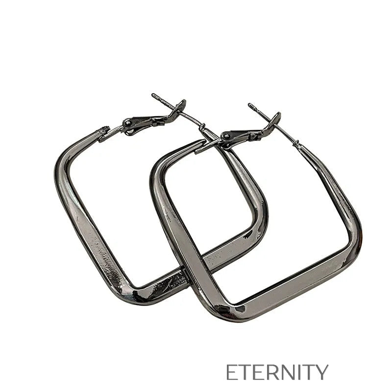 Zarcillos Argollas Cuadradas  Zarcillos Negro Unica Acero Inoxidable  ETERNITY