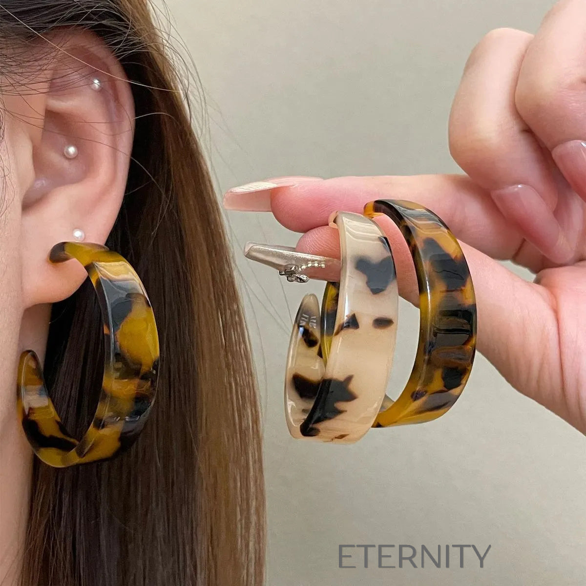 Zarcillos de Argolla en Resina Carey  Zarcillos Leopardo Unica Acero Inoxidable  ETERNITY