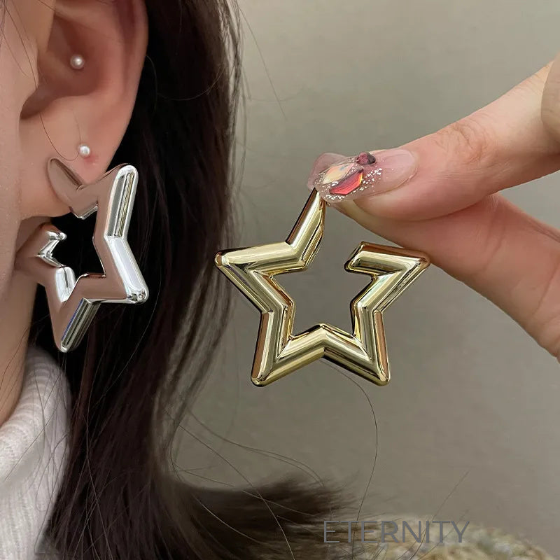 Zarcillos de Estrella Grandes en Oro y Plata  Zarcillos Dorado Unica Acero Inoxidable  ETERNITY