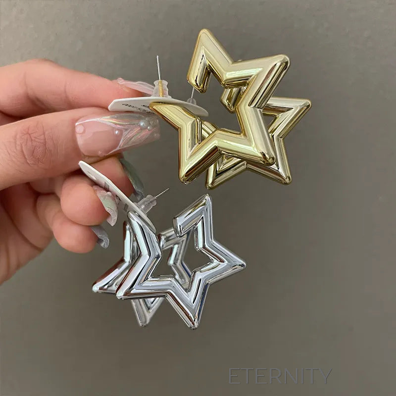 Zarcillos de Estrella Grandes en Oro y Plata  Zarcillos Dorado Unica Acero Inoxidable  ETERNITY