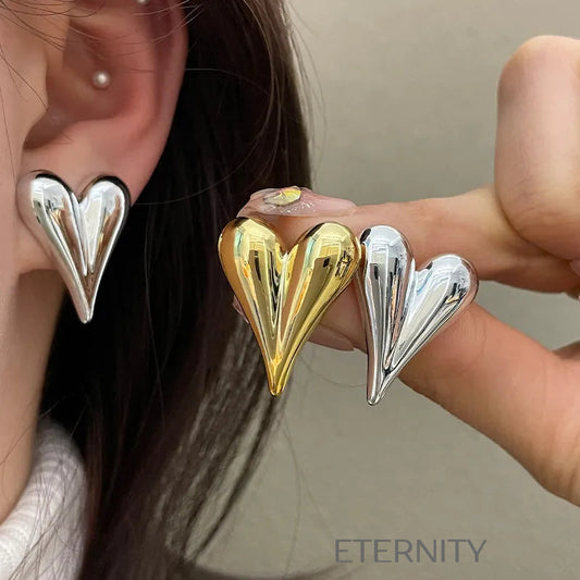 Zarcillos Puffy Heart de Botón con Diseño de Corazón Alargado en Oro y Plata  Zarcillos Dorado Unica Acero Inoxidable  ETERNITY
