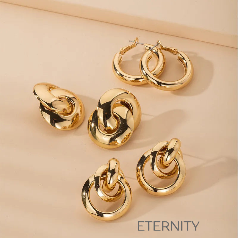 Conjunto Geometric Link de Collar y Pulsera con Eslabones Rectangulares  Zarcillos Dorado Unica Acero Inoxidable  ETERNITY