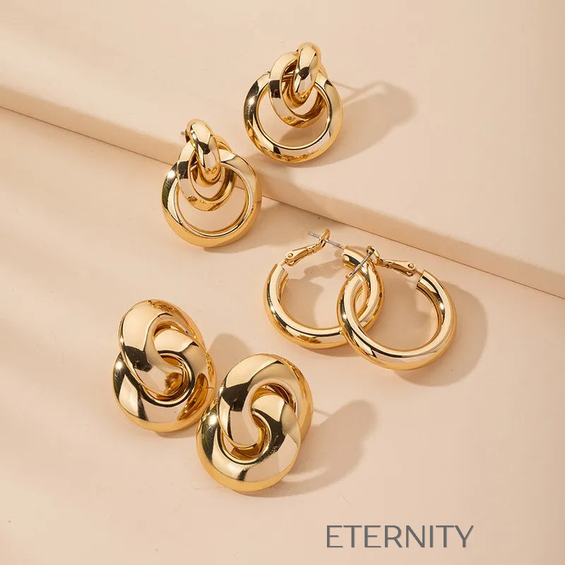 Conjunto Geometric Link de Collar y Pulsera con Eslabones Rectangulares  Zarcillos Dorado Unica Acero Inoxidable  ETERNITY