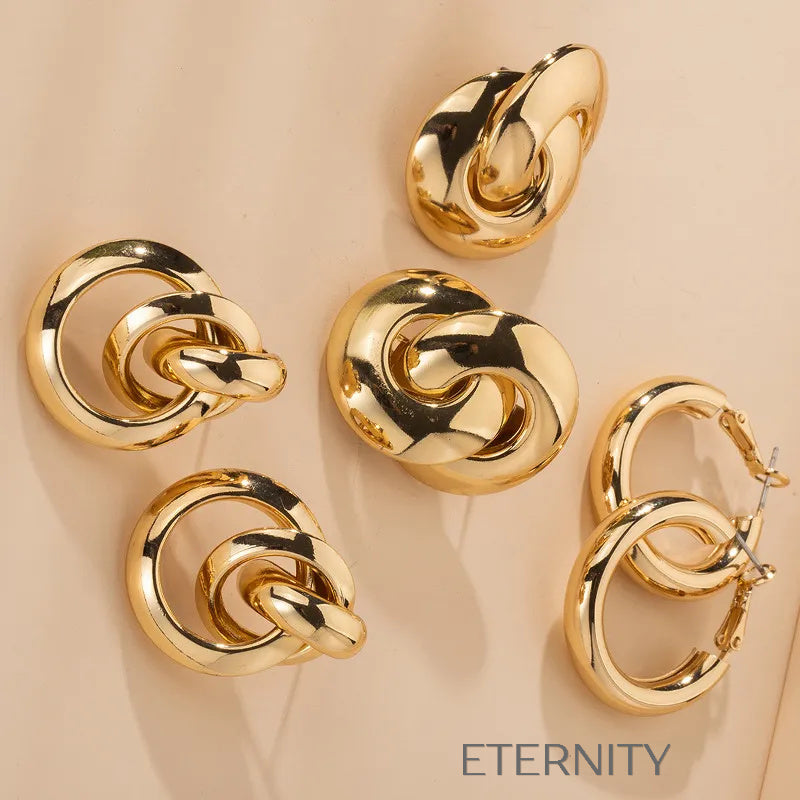 Conjunto Geometric Link de Collar y Pulsera con Eslabones Rectangulares  Zarcillos Dorado Unica Acero Inoxidable  ETERNITY