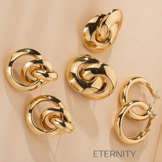 Conjunto Geometric Link de Collar y Pulsera con Eslabones Rectangulares  Zarcillos Dorado Unica Acero Inoxidable  ETERNITY