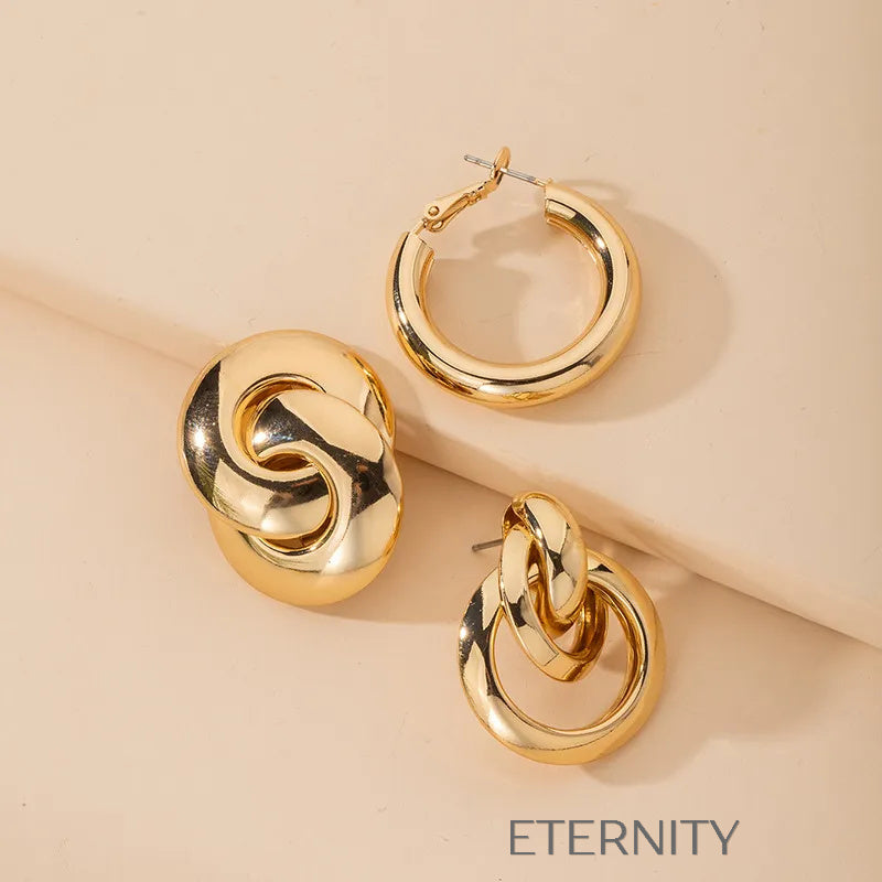 Conjunto Geometric Link de Collar y Pulsera con Eslabones Rectangulares  Zarcillos Dorado Unica Acero Inoxidable  ETERNITY