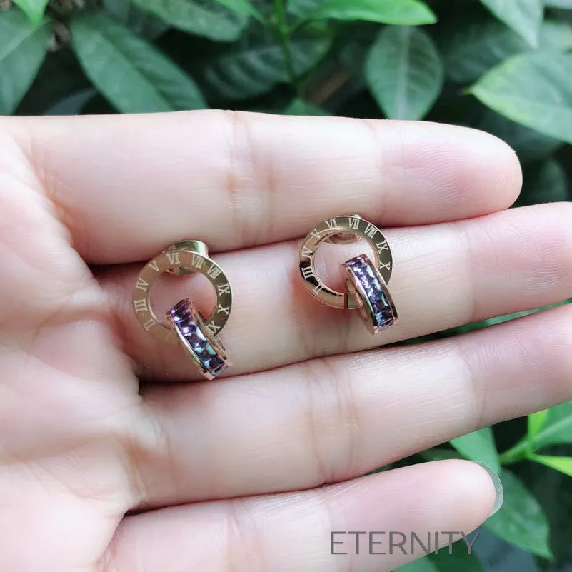 Zarcillos Roman Crystal Tricolor  Zarcillos Dorado Unica Acero Inoxidable  ETERNITY