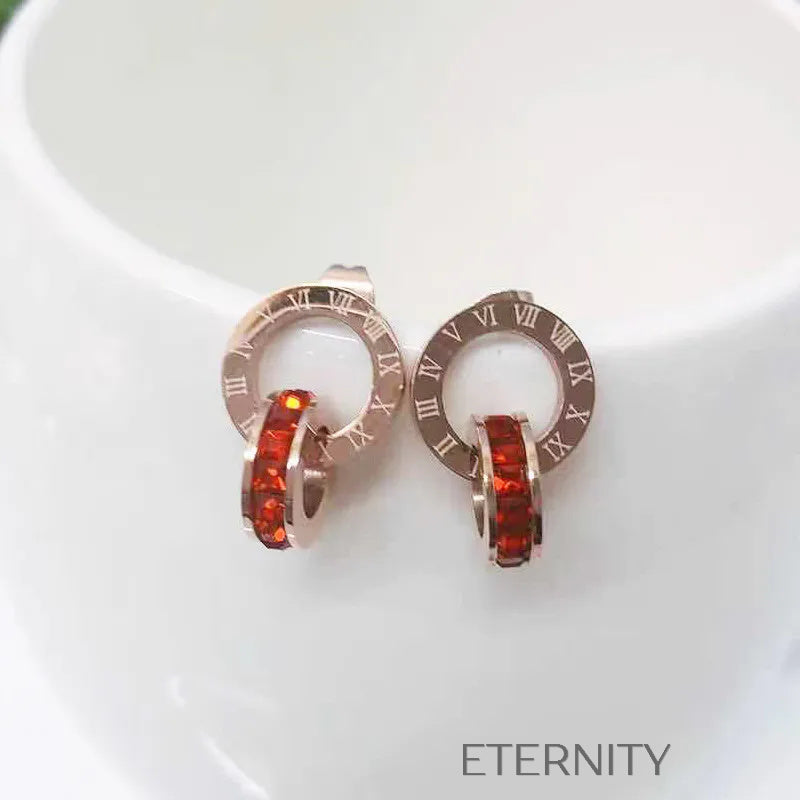Zarcillos Roman Crystal Tricolor  Zarcillos Dorado Unica Acero Inoxidable  ETERNITY