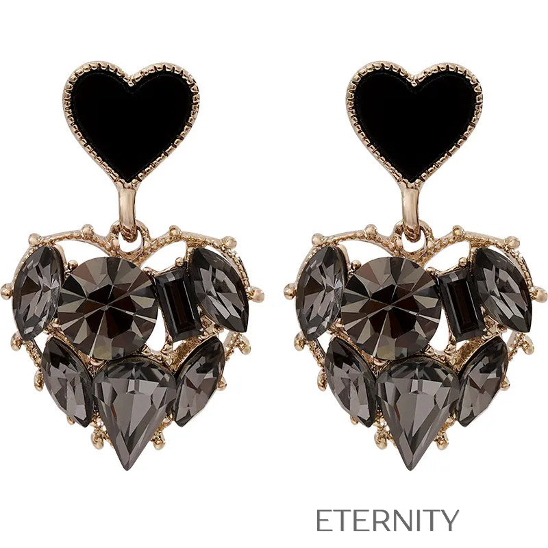 Aretes dorados con corazones negros de cristal Zarcillos Dorado Unica Acero Inoxidable  ETERNITY