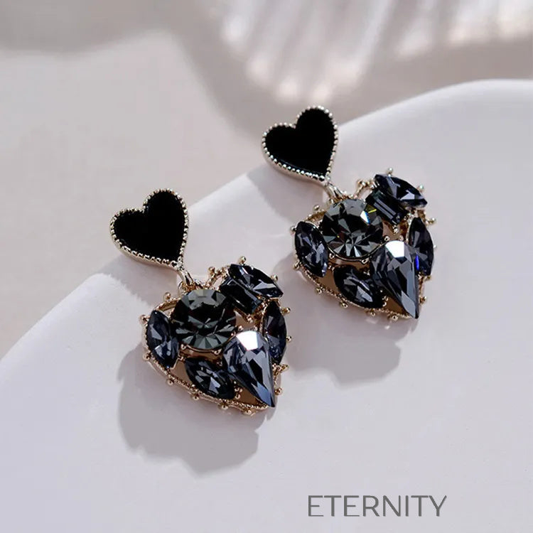 Aretes dorados con corazones negros de cristal Zarcillos Dorado Unica Acero Inoxidable  ETERNITY