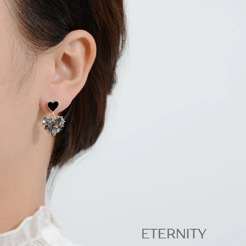 Aretes dorados con corazones negros de cristal Zarcillos Dorado Unica Acero Inoxidable  ETERNITY