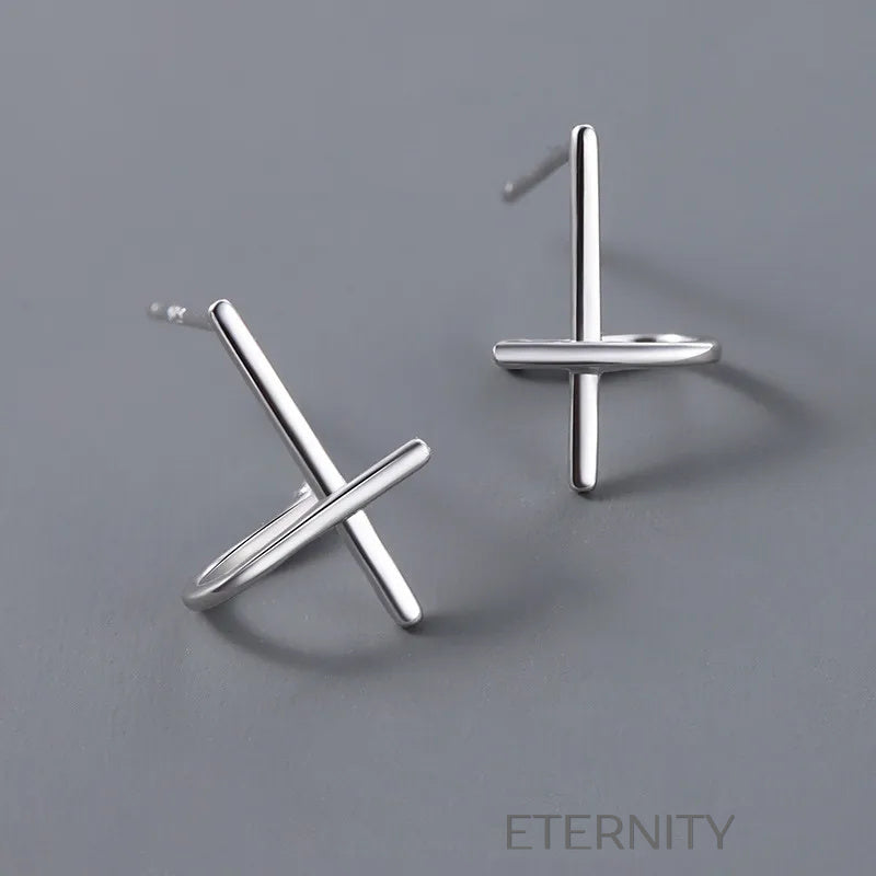 Zarcillo Crux Minimalist Plata  Zarcillos Plateado Unica Acero Inoxidable  ETERNITY