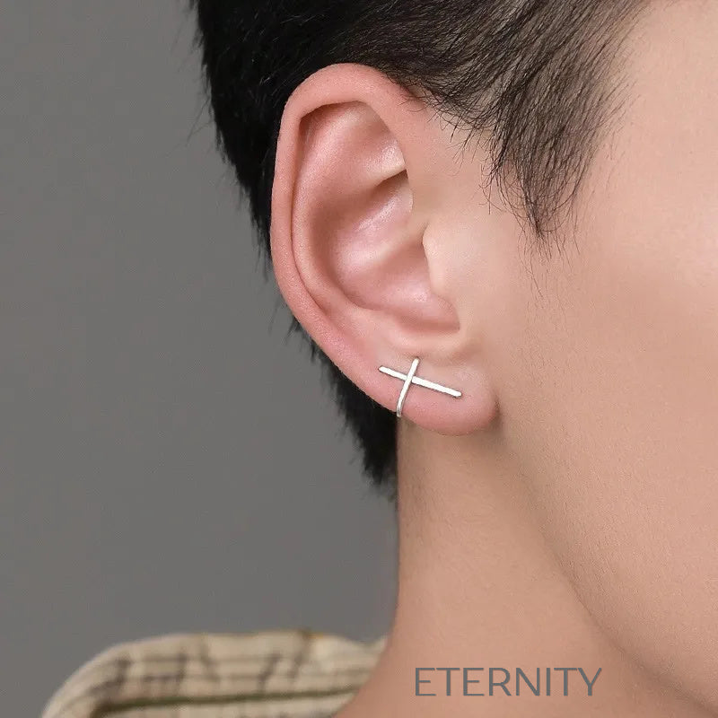 Zarcillo Crux Minimalist Plata  Zarcillos Plateado Unica Acero Inoxidable  ETERNITY