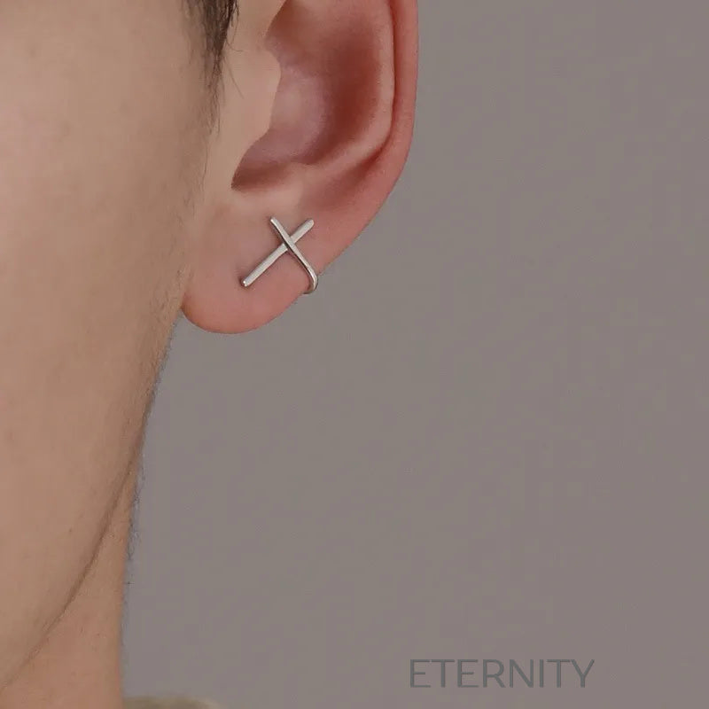 Zarcillo Crux Minimalist Plata  Zarcillos Plateado Unica Acero Inoxidable  ETERNITY