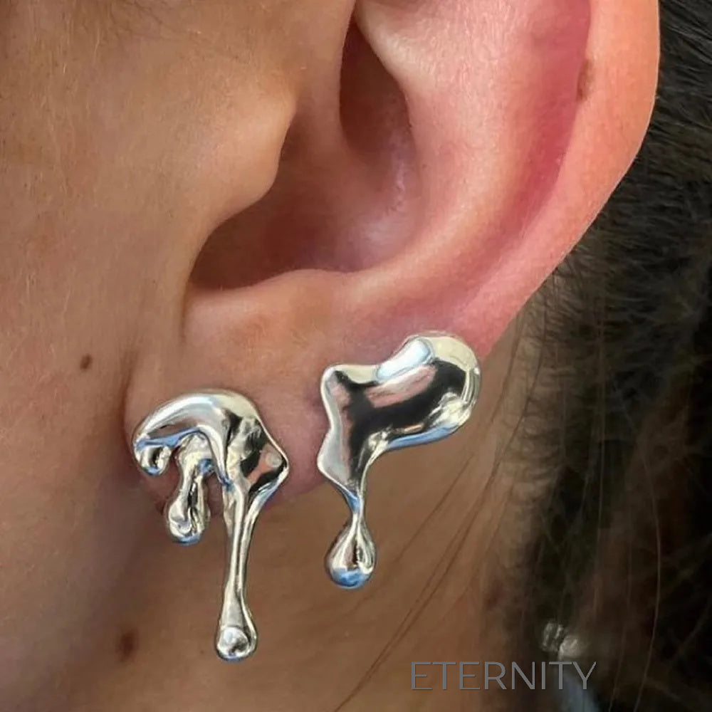 Zarcillos de Metal Fundido Estilo Lava Orgánica  Zarcillos Plateado Unica Acero Inoxidable  ETERNITY