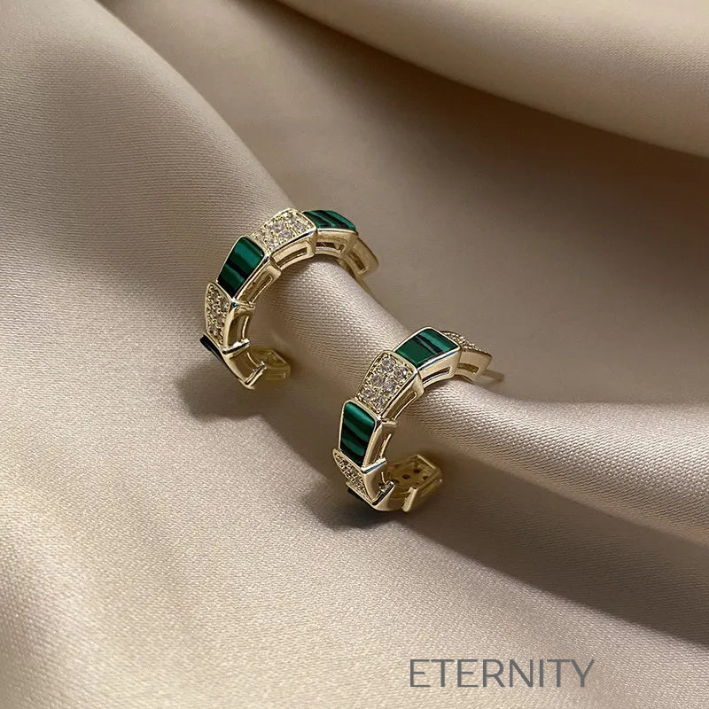 Zarcillos de Argolla en Oro con Malaquita y Circones  Zarcillos Dorado Unica Acero Inoxidable  ETERNITY