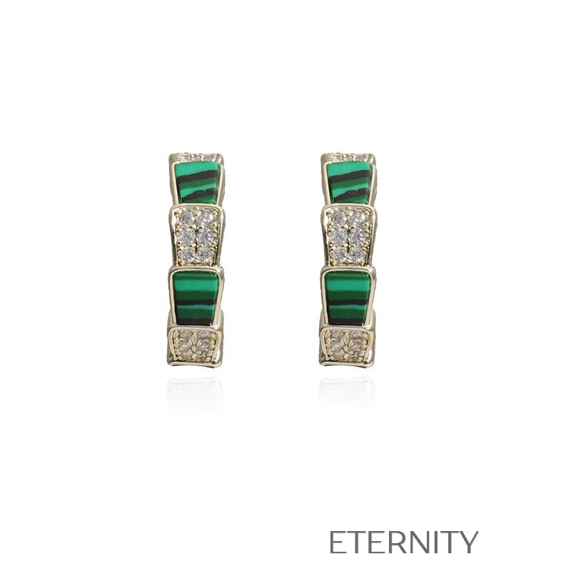 Zarcillos de Argolla en Oro con Malaquita y Circones  Zarcillos Dorado Unica Acero Inoxidable  ETERNITY