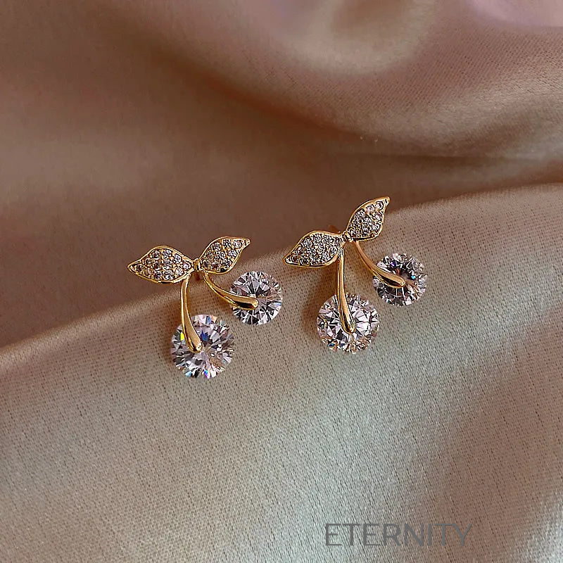Aretes dorados en forma de cereza con gemas brillantes Zarcillos Dorado Unica Acero Inoxidable  ETERNITY