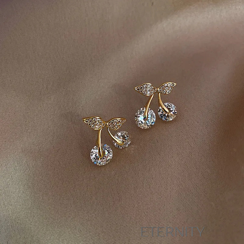 Aretes dorados en forma de cereza con gemas brillantes Zarcillos Dorado Unica Acero Inoxidable  ETERNITY