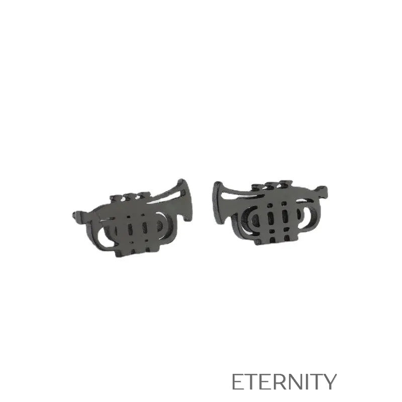 Zarcillos de Trompeta Minimalistas en Oro Plata y Negro  Zarcillos Negro Unica Acero Inoxidable  ETERNITY