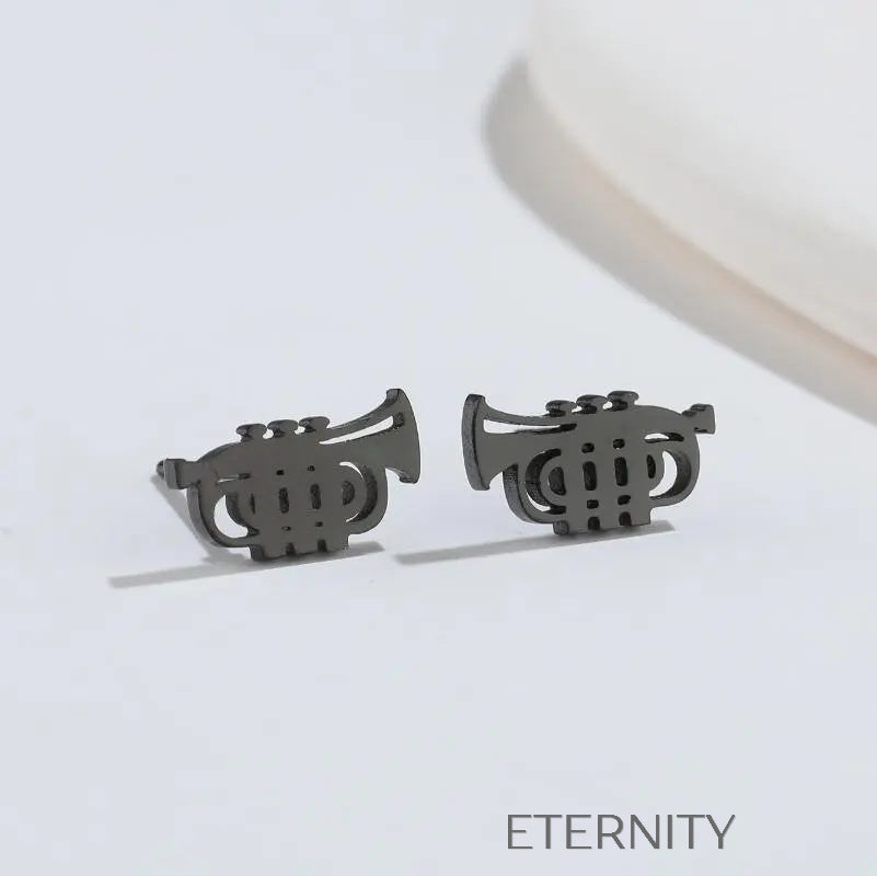 Zarcillos de Trompeta Minimalistas en Oro Plata y Negro  Zarcillos Negro Unica Acero Inoxidable  ETERNITY