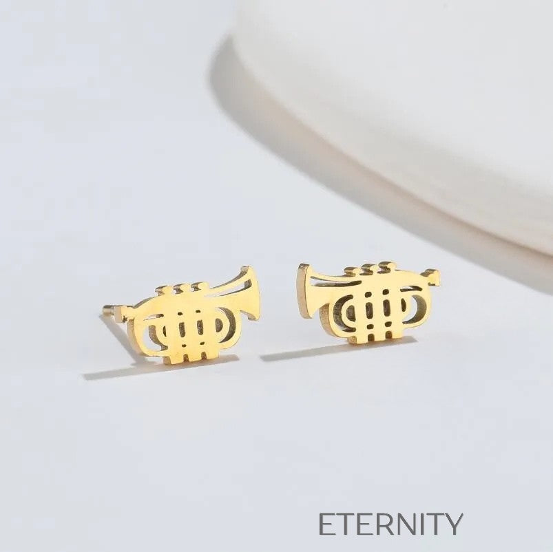 Zarcillos de Trompeta Minimalistas en Oro Plata y Negro  Zarcillos Negro Unica Acero Inoxidable  ETERNITY
