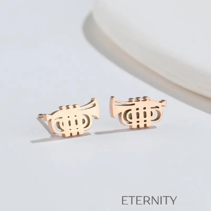 Zarcillos de Trompeta Minimalistas en Oro Plata y Negro  Zarcillos Negro Unica Acero Inoxidable  ETERNITY
