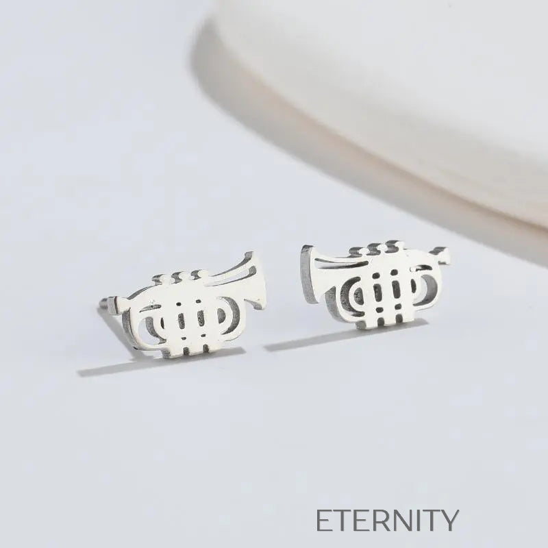 Zarcillos de Trompeta Minimalistas en Oro Plata y Negro  Zarcillos Negro Unica Acero Inoxidable  ETERNITY