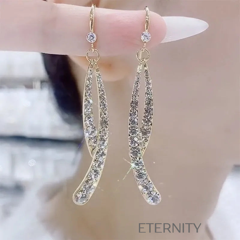 Zarcillos Largos de Curva Doble con Cristales  Zarcillos Dorado Unica Acero Inoxidable  ETERNITY