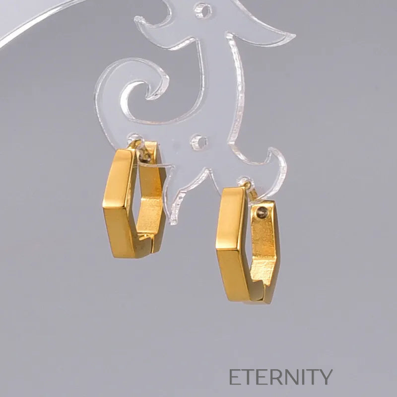 Zarcillos Hexa Huggies Geométricos  Zarcillos Dorado Unica Acero Inoxidable  ETERNITY