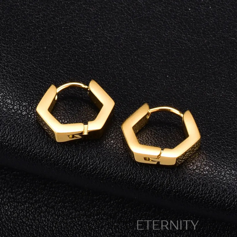 Zarcillos Hexa Huggies Geométricos  Zarcillos Dorado Unica Acero Inoxidable  ETERNITY