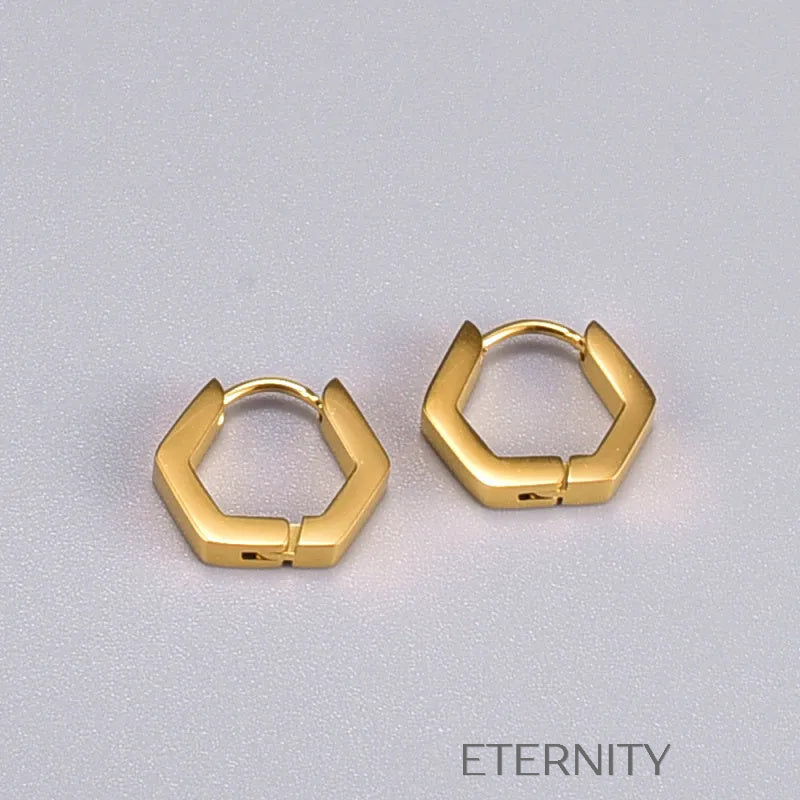 Zarcillos Hexa Huggies Geométricos  Zarcillos Dorado Unica Acero Inoxidable  ETERNITY