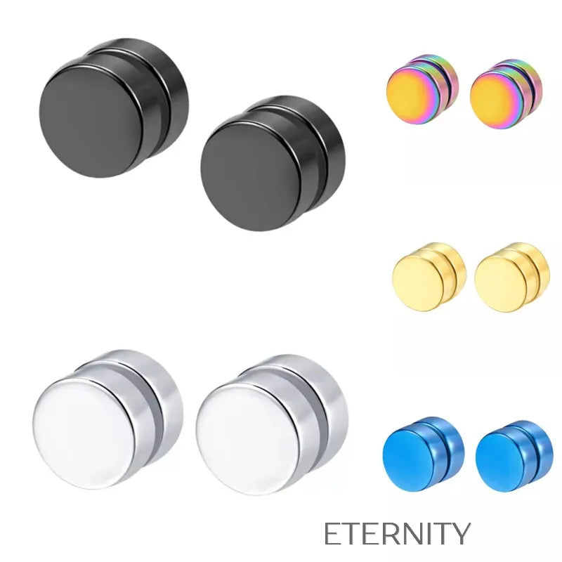 Zarcillos Magnéticos One Piece Minimalistas  Zarcillos Negro 6mm Acero Inoxidable  ETERNITY