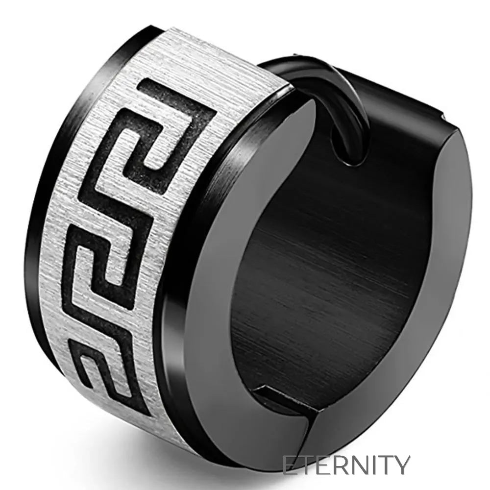 Zarcillos Grecian Key Huggies Grabados  Zarcillos Negro Unica Acero Inoxidable  ETERNITY