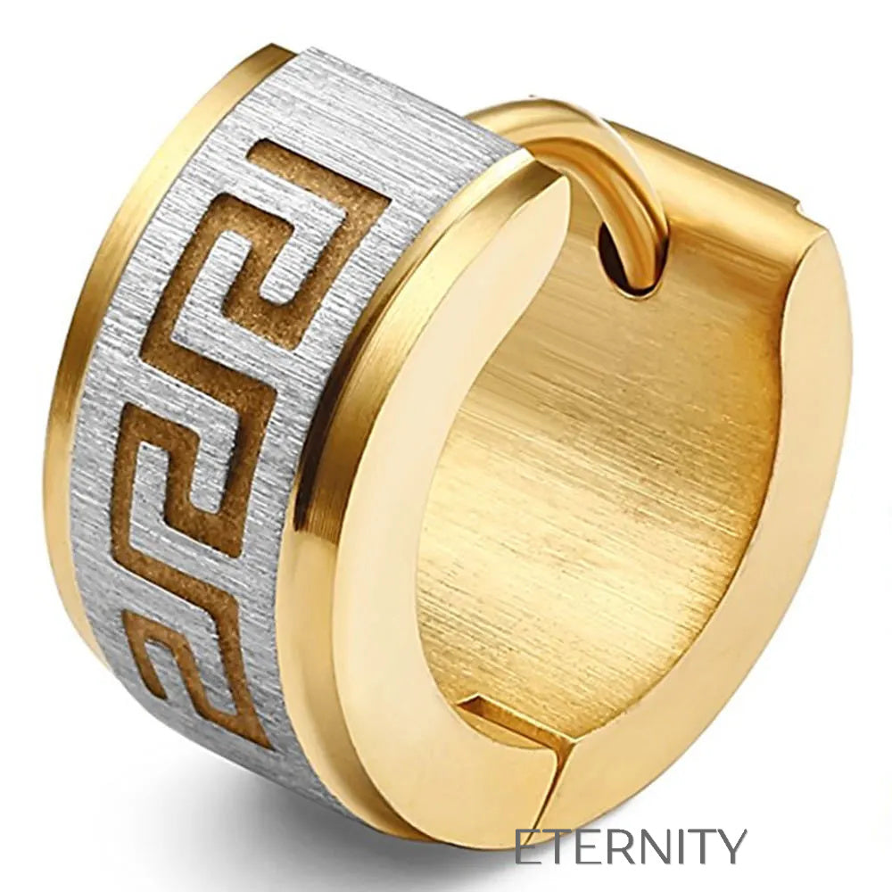 Zarcillos Grecian Key Huggies Grabados  Zarcillos Negro Unica Acero Inoxidable  ETERNITY