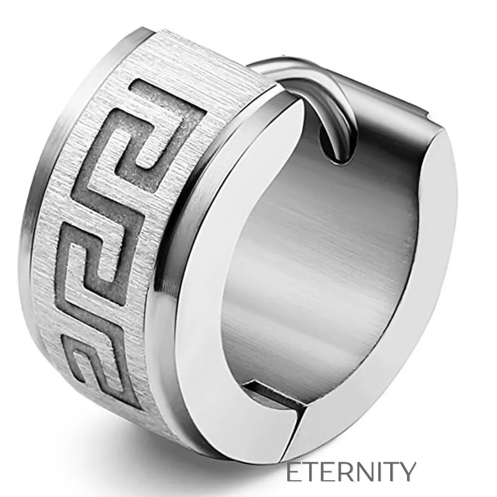 Zarcillos Grecian Key Huggies Grabados  Zarcillos Negro Unica Acero Inoxidable  ETERNITY