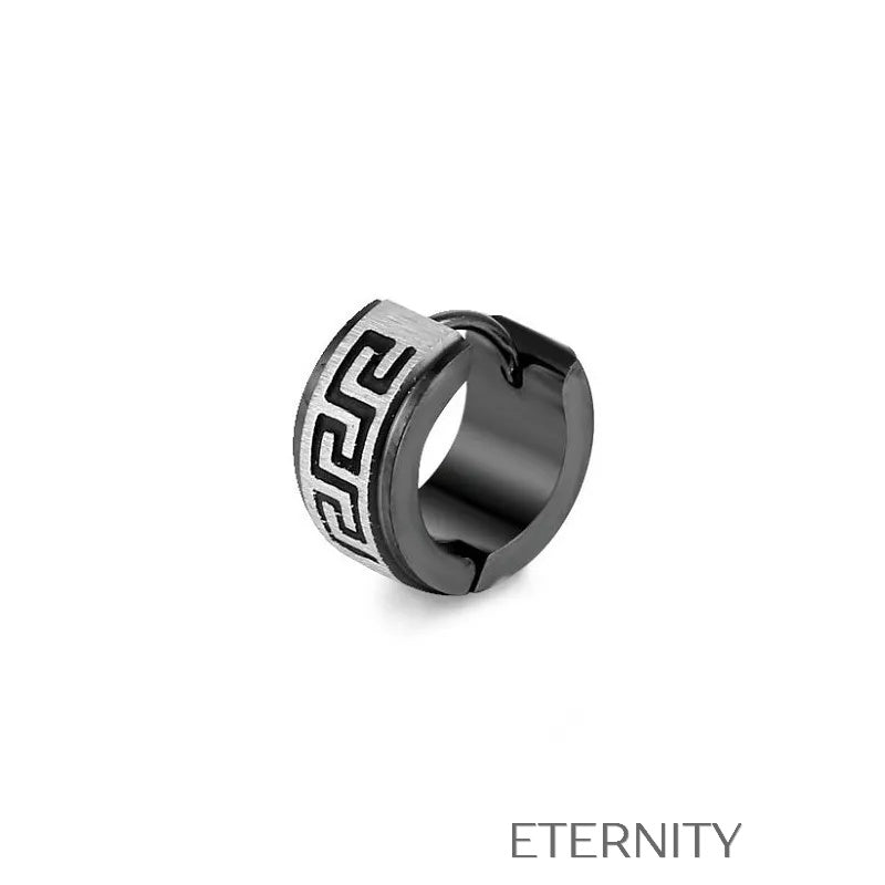 Zarcillos Grecian Key Huggies Grabados  Zarcillos Negro Unica Acero Inoxidable  ETERNITY