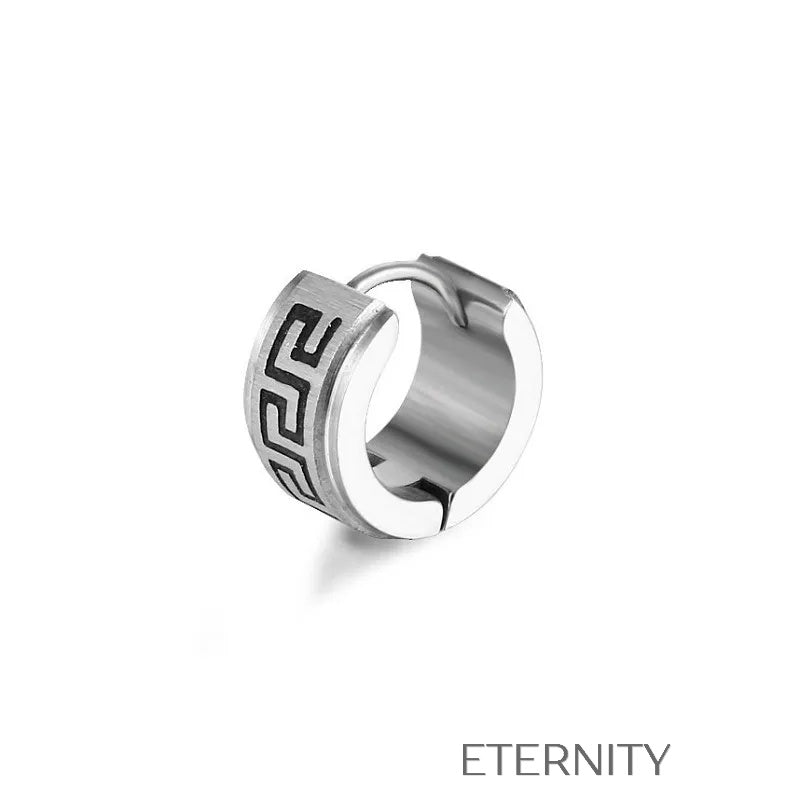 Zarcillos Grecian Key Huggies Grabados  Zarcillos Negro Unica Acero Inoxidable  ETERNITY