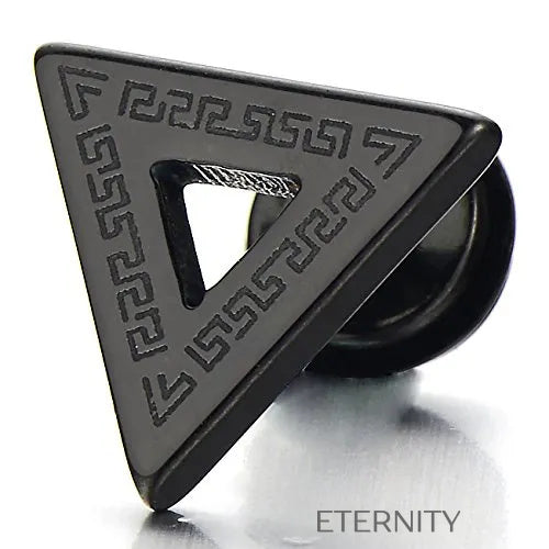 Zarcillos de Botón Geometric Maze con Grabado de Greca y Diseño Triangular  Zarcillos Negro Unica Acero Inoxidable  ETERNITY