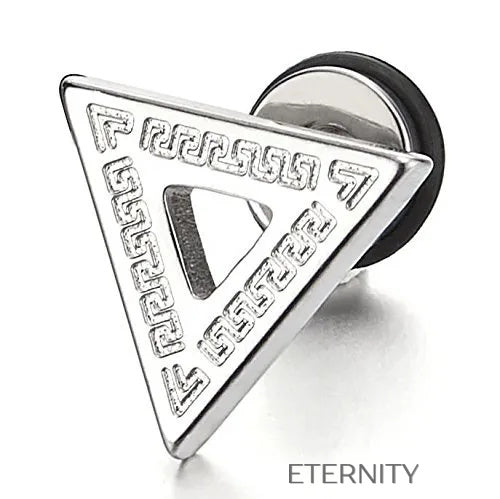 Zarcillos de Botón Geometric Maze con Grabado de Greca y Diseño Triangular  Zarcillos Negro Unica Acero Inoxidable  ETERNITY